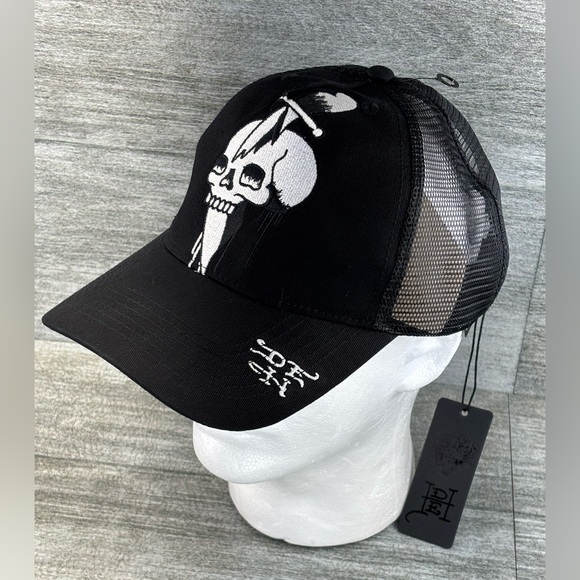 NWT Ed Hardy DEH Mesh Snapback Trucker Hat Cap Skull Dagger Sword Black OSHA - Picture 7 of 16